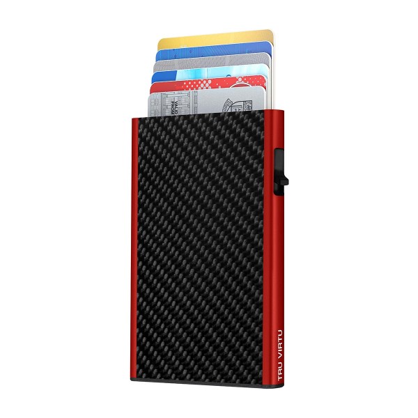 Card Case CLICK &amp; SLIDE Carbon Fibre Black/Red